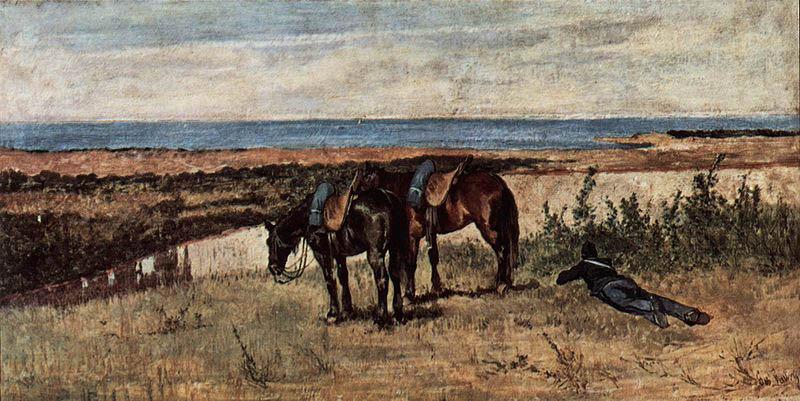 Giovanni Fattori Soldat mit zwei Pferden am Ufer des Meeres china oil painting image